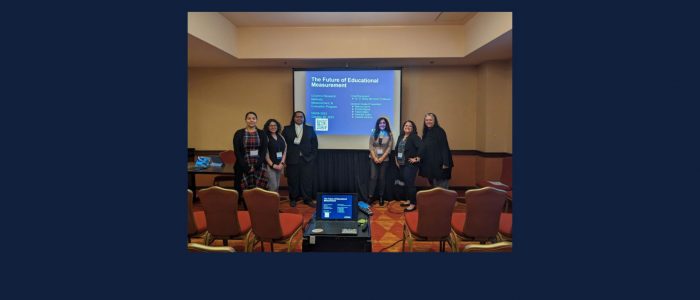 Dr. D. Betsy McCoach (RMME Faculty member, Discussant), Amanda Sutter (RMME PhD Student, Presenter), Marcus Harris (RMME PhD Student, Presenter), Claudia Ventura (RMME PhD Student, Presenter), Faeze Safari (RMME PhD Student, Presenter), & Kirsten Reyna (RMME PhD Student, Presenter) present a symposium on "The Future of Educational Measurement" at NERA 2023.